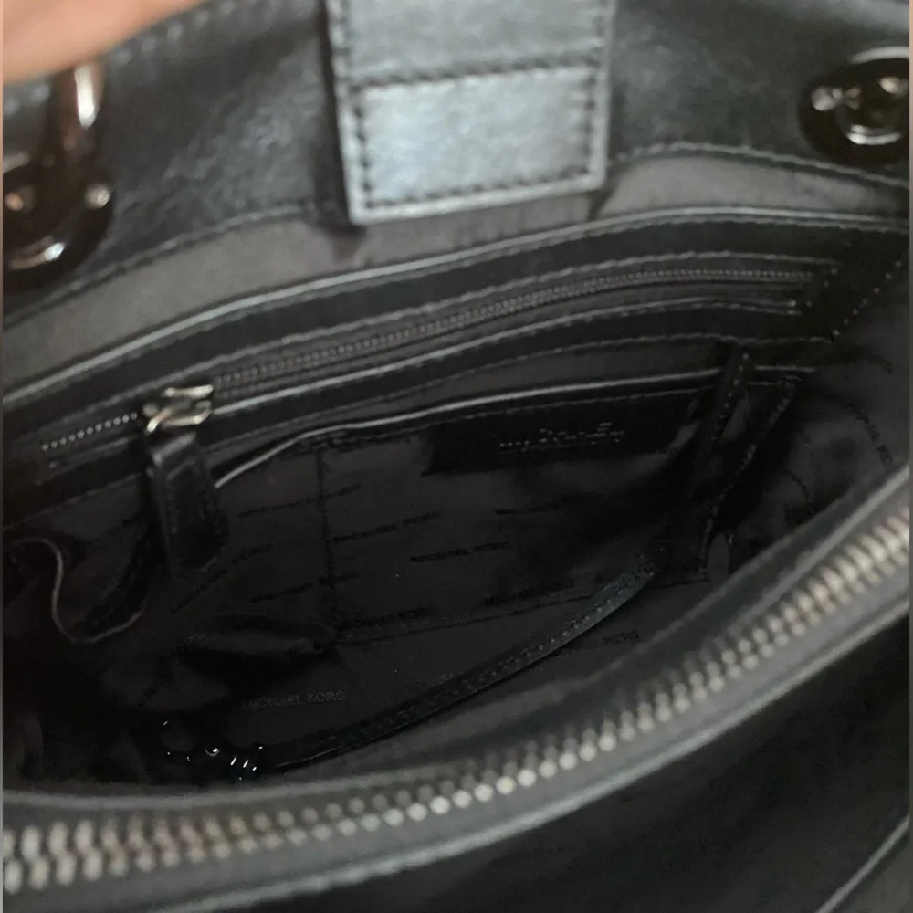Michael Kors Floral Burst Satchel Crossbody Bag Black Leather Bag EUC